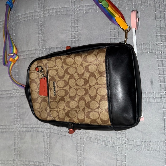 Coach Signature Black and Tan Crossbody Bag - Picture 1 of 13